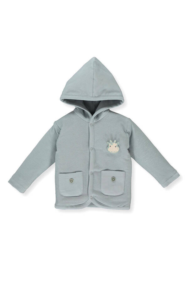 Baby Boy Organic Graffe Lined Hooded Cardigan Blue K 4217 - 1