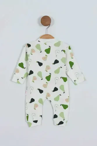 Baby Boy Pear Print Ribbed Knit Snap Fastener Newborn Jumpsuit 100% Cotton Elastic 1-3-6 Months-WHITE - 2