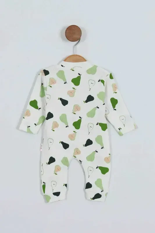 Baby Boy Pear Print Ribbed Knit Snap Fastener Newborn Jumpsuit 100% Cotton Elastic 1-3-6 Months-WHITE - 2