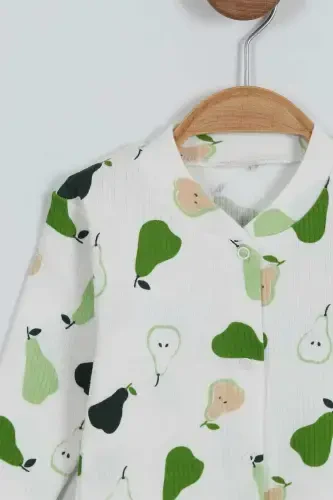 Baby Boy Pear Print Ribbed Knit Snap Fastener Newborn Jumpsuit 100% Cotton Elastic 1-3-6 Months-WHITE - 3