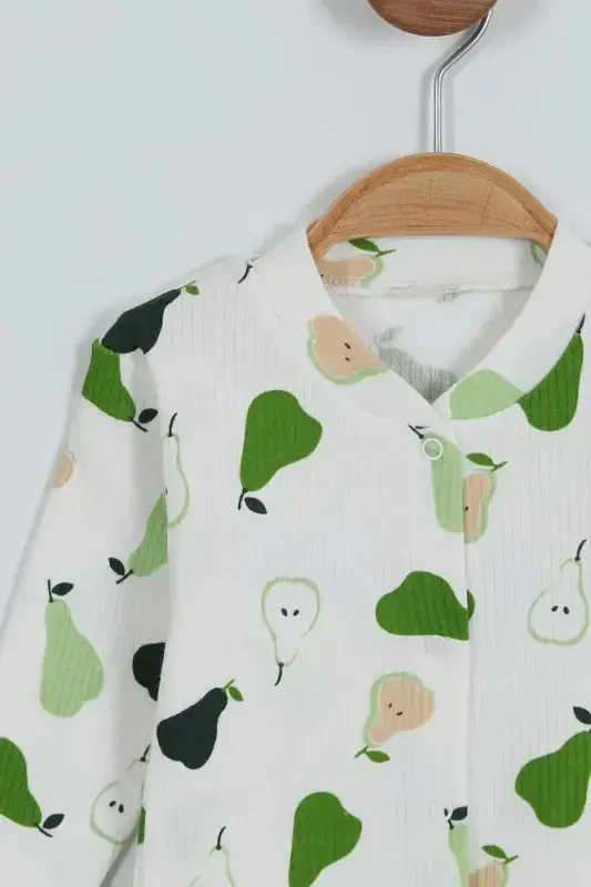 Baby Boy Pear Print Ribbed Knit Snap Fastener Newborn Jumpsuit 100% Cotton Elastic 1-3-6 Months-WHITE - 3