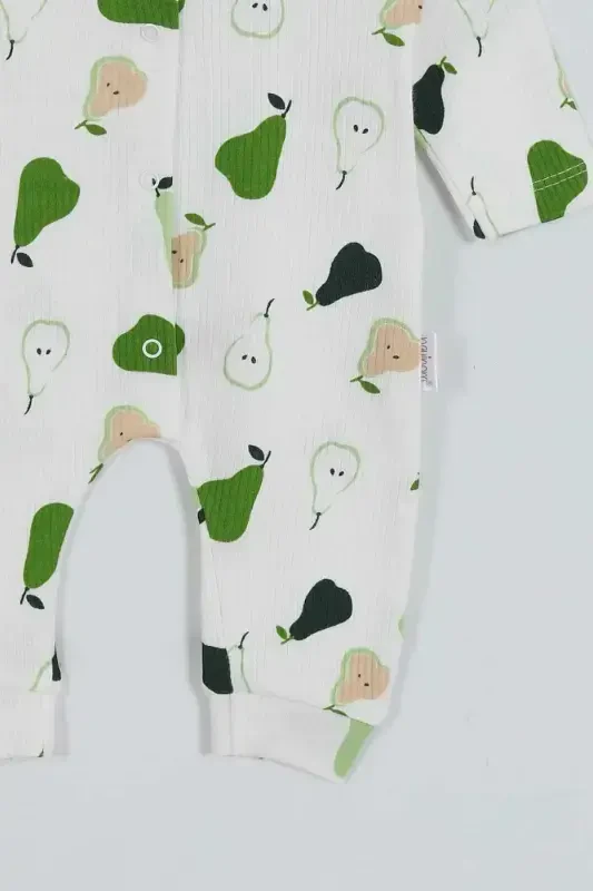 Baby Boy Pear Print Ribbed Knit Snap Fastener Newborn Jumpsuit 100% Cotton Elastic 1-3-6 Months-WHITE - 4
