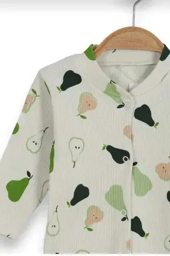 Baby Boy Pear Print Ribbed Newborn Romper 100% Cotton Flexible 1-3-6 Months-ECRU PEAR - 6