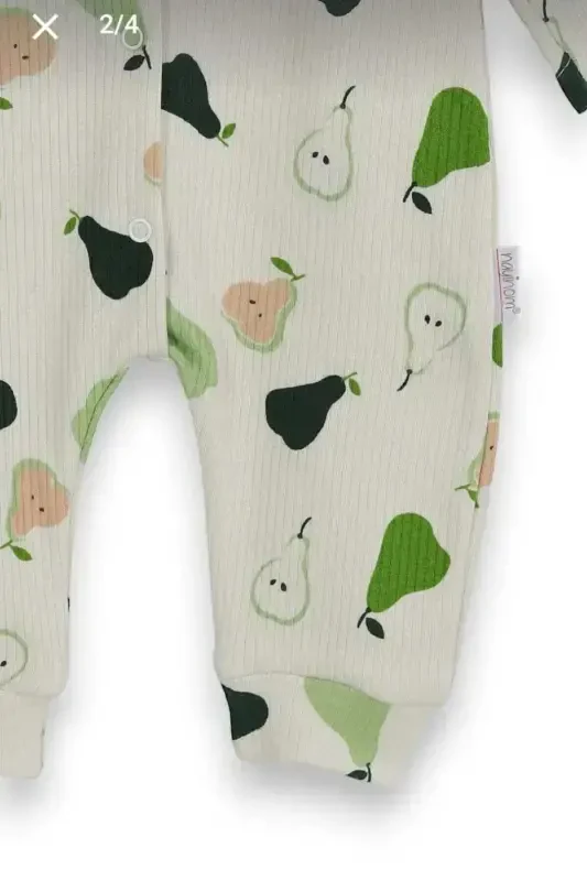 Baby Boy Pear Print Ribbed Newborn Romper 100% Cotton Flexible 1-3-6 Months-ECRU PEAR - 7
