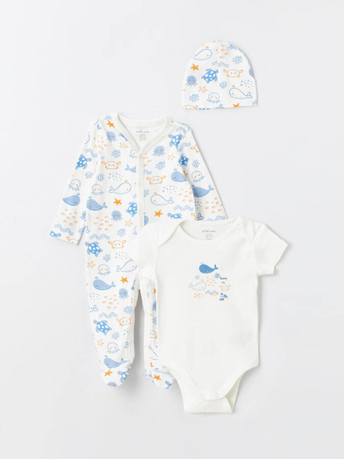 Baby Boy Printed Hospital Discharge Set with Bicycle Collar - 1