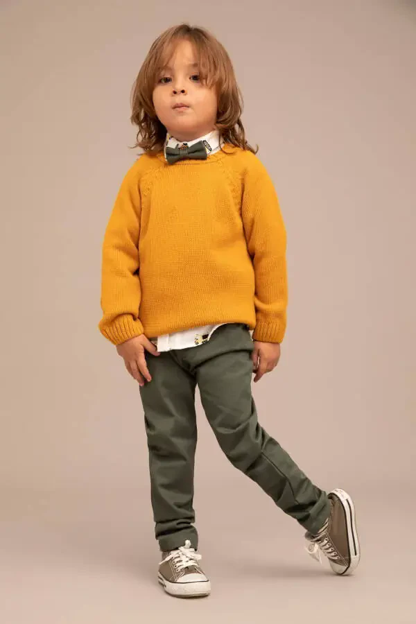 Baby Boy Regular Fit Crew Neck Acrylic Knit Sweater - 2