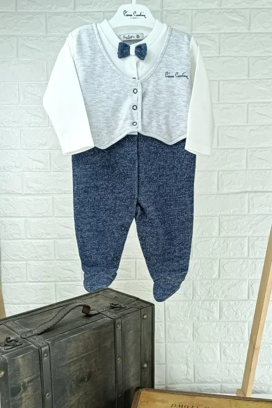 Baby Boy Romper with Bow Tie Cotton 301457-BLUE - PIERRE CARDIN