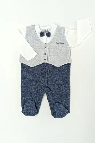 Baby Boy Romper with Bow Tie Cotton 301457-BLUE - PIERRE CARDIN (1)