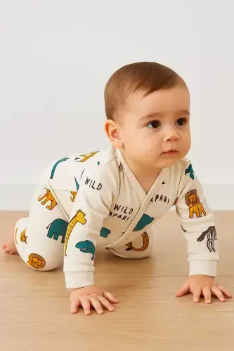 Baby Boy Safari Print Snap-Closure Newborn Baby Romper 100% Cotton Flexible 1-3-6 Months-SAFARI - 3