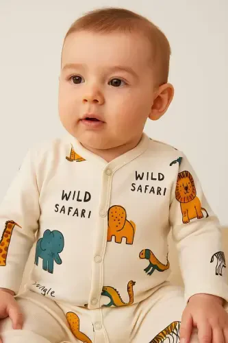 Baby Boy Safari Print Snap-Closure Newborn Baby Romper 100% Cotton Flexible 1-3-6 Months-SAFARI - 4