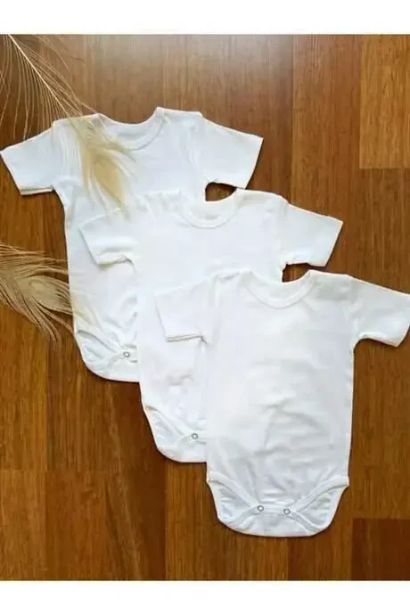 Baby Boy Short Sleeve White Rompers 3-Pack - 1