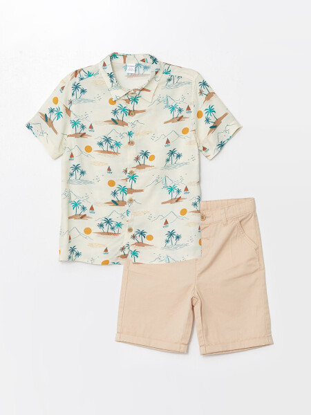 Baby Boy Short-Sleeved Printed Shirt and Shorts 2-Piece Set with Collar - 7