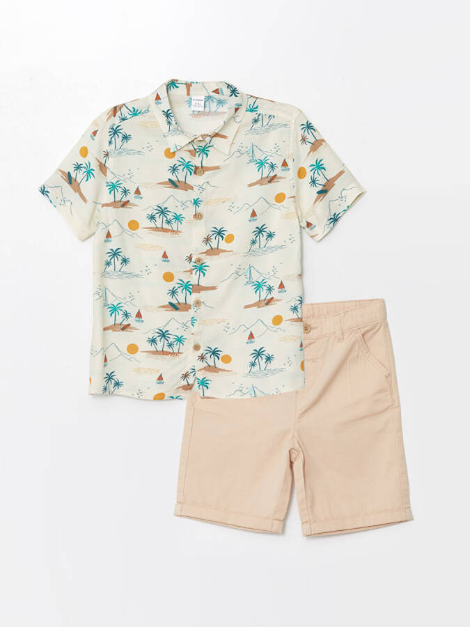 Baby Boy Short-Sleeved Printed Shirt and Shorts 2-Piece Set with Collar - 7