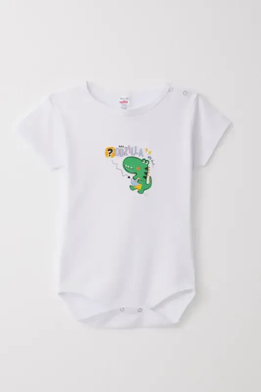 Baby Boy Snap Bodysuit Fun Dinosaur Print 9 Months-3 Years, White - BREEZE
