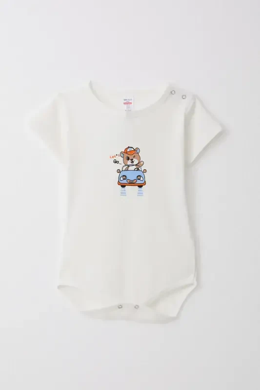 Baby Boy Snap Bodysuit Happy Driver Teddy Bear - 1