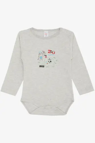 Baby Boy Snap Bodysuit Zoo Friendly Animals Printed 9 Months-3 Years, Beige Melan-Beige Melange 