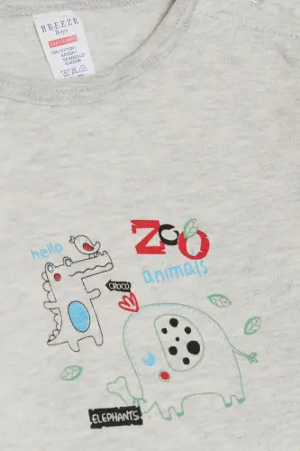 Baby Boy Snap Bodysuit Zoo Friendly Animals Printed 9 Months-3 Years, Beige Melan-Beige Melange - 3