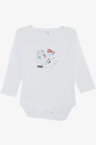 Baby Boy Snap Bodysuit Zoo Friendly Animals Printed 9 Months-3 Years, White-White - 2