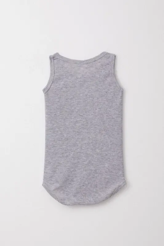 Baby Boy Snap Button Romper Bodysuit Jacquard 9 Months-3 Years, Grey Melange - 2