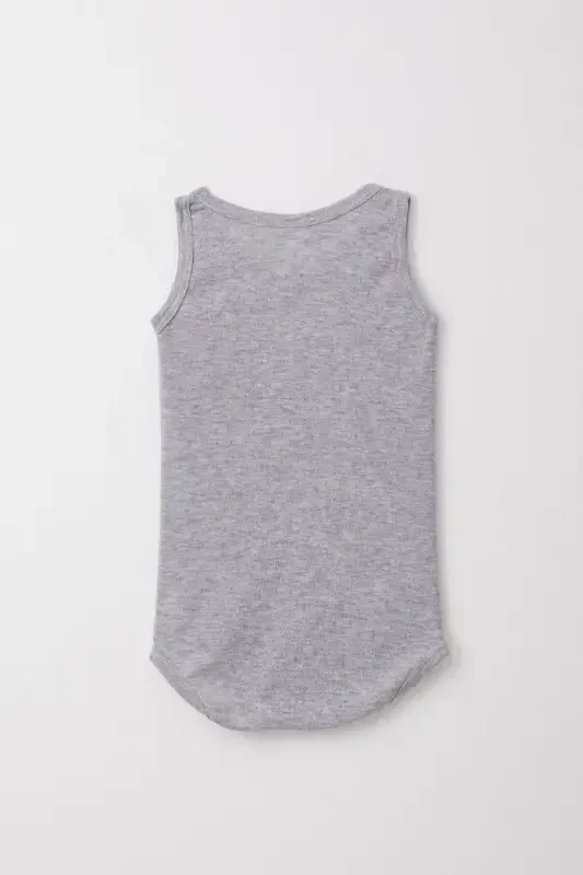 Baby Boy Snap Button Romper Bodysuit Jacquard 9 Months-3 Years, Grey Melange - 2