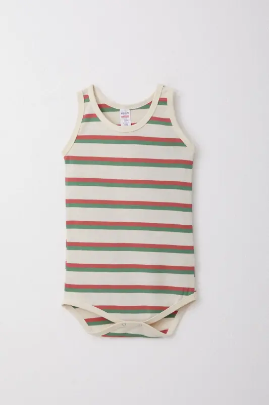 Baby Boy Snap Button Romper Bodysuit Striped 9 Months-3 Years, Cream - BREEZE