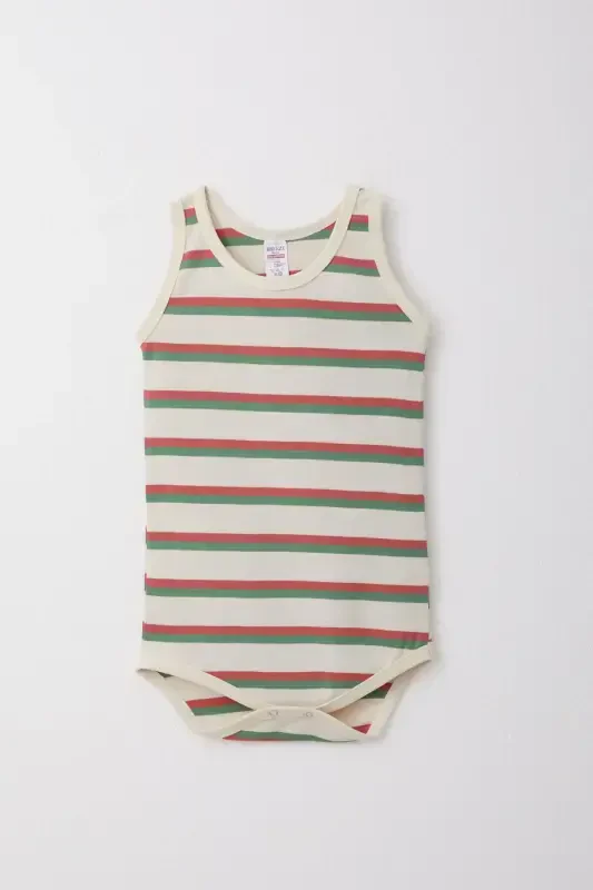 Baby Boy Snap Button Romper Bodysuit Striped 9 Months-3 Years, Cream - 1