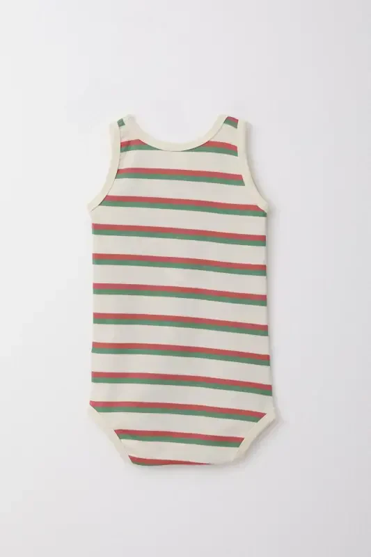 Baby Boy Snap Button Romper Bodysuit Striped 9 Months-3 Years, Cream - 2