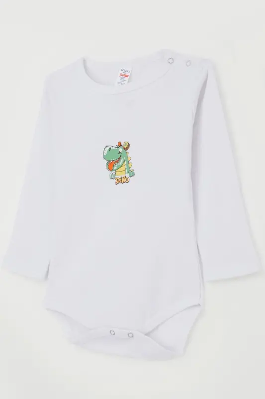 Baby Boy Snap-Closure Bodysuit Happy Dinosaur Print 9 Months-3 Years, White - 3
