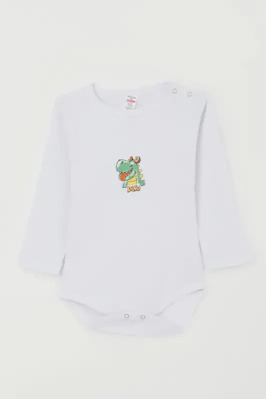Baby Boy Snap-Closure Bodysuit Happy Dinosaur Print 9 Months-3 Years, White - 1