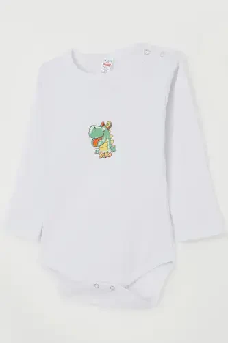 Baby Boy Snap-Closure Bodysuit Happy Dinosaur Print 9 Months-3 Years, White - 3