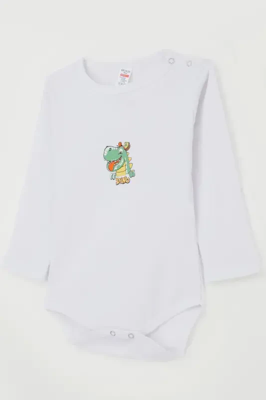 Baby Boy Snap-Closure Bodysuit Happy Dinosaur Print 9 Months-3 Years, White - 3