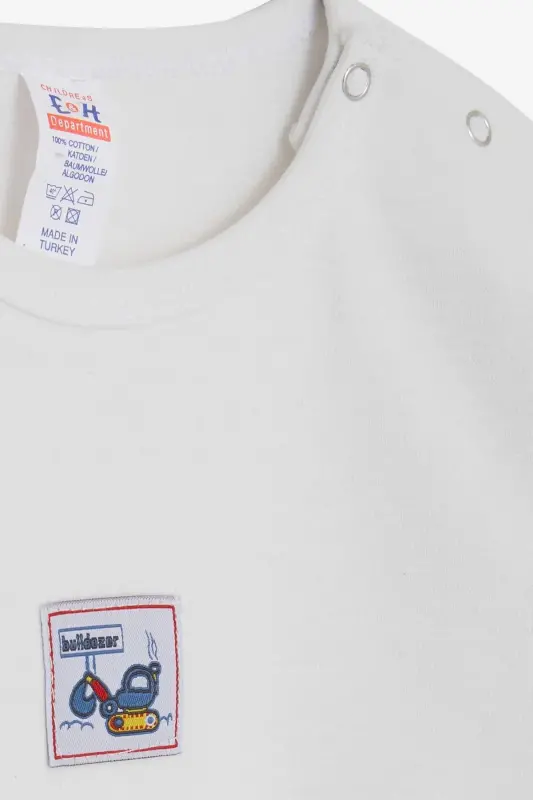 Baby Boy Snap-Front Bodysuit Construction Print 9 Months-3 Years, Off White-Off White - 3