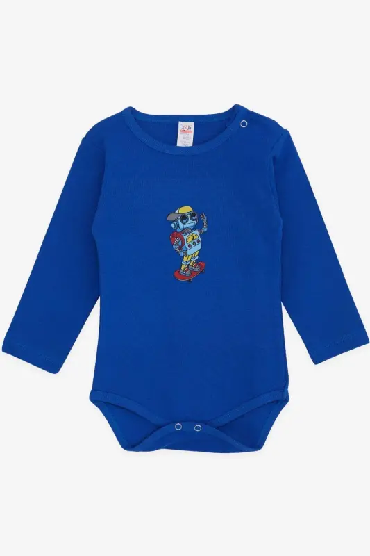 Baby Boy Snap-Up Bodysuit Skateboarder Robot Printed 9 Months-3 Years, Royal Blue-Royal Blue - 1