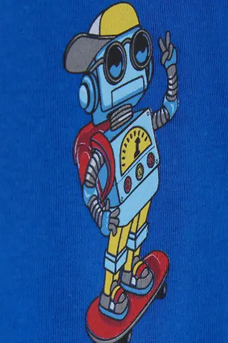 Baby Boy Snap-Up Bodysuit Skateboarder Robot Printed 9 Months-3 Years, Royal Blue-Royal Blue - 3