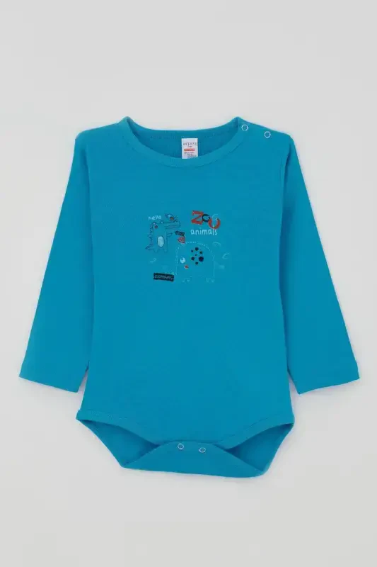 Baby Boy Snap-Up Bodysuit Zoo Friend Animal Printed 9 Months-3 Years, Blue-Blue - 1