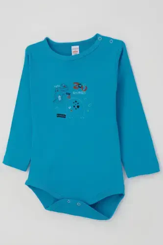 Baby Boy Snap-Up Bodysuit Zoo Friend Animal Printed 9 Months-3 Years, Blue-Blue - 3