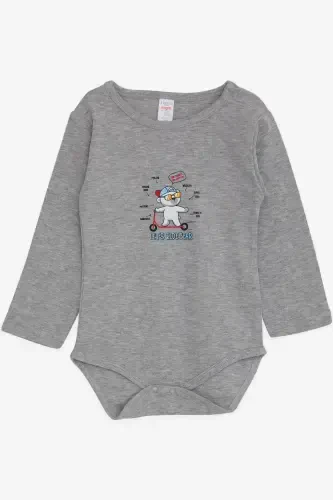 Baby Boy Snapsuit Teddy Bear Print 9M-3Y, Dark Gray Melange - 1