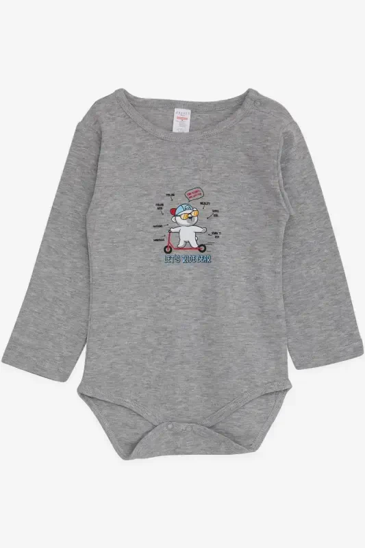 Baby Boy Snapsuit Teddy Bear Print 9M-3Y, Dark Gray Melange - 1