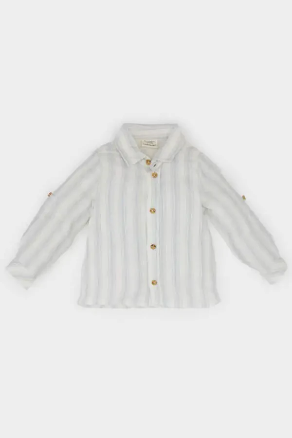 Baby Boy Striped Long Sleeve Shirt Light Blue - 1