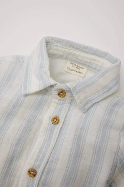 Baby Boy Striped Long Sleeve Shirt Light Blue - DEFACTO (1)