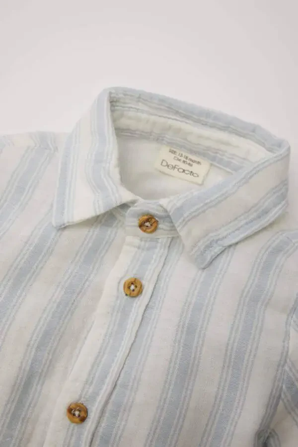 Baby Boy Striped Long Sleeve Shirt Light Blue - 2