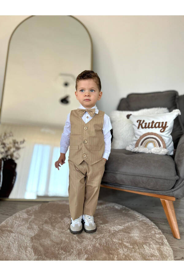 Baby Boy Striped Vest Suit Set (4 pieces): Shirt, Pants, Vest, Bow Tie - 1