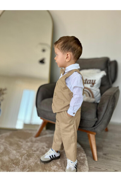 Baby Boy Striped Vest Suit Set (4 pieces): Shirt, Pants, Vest, Bow Tie - 3