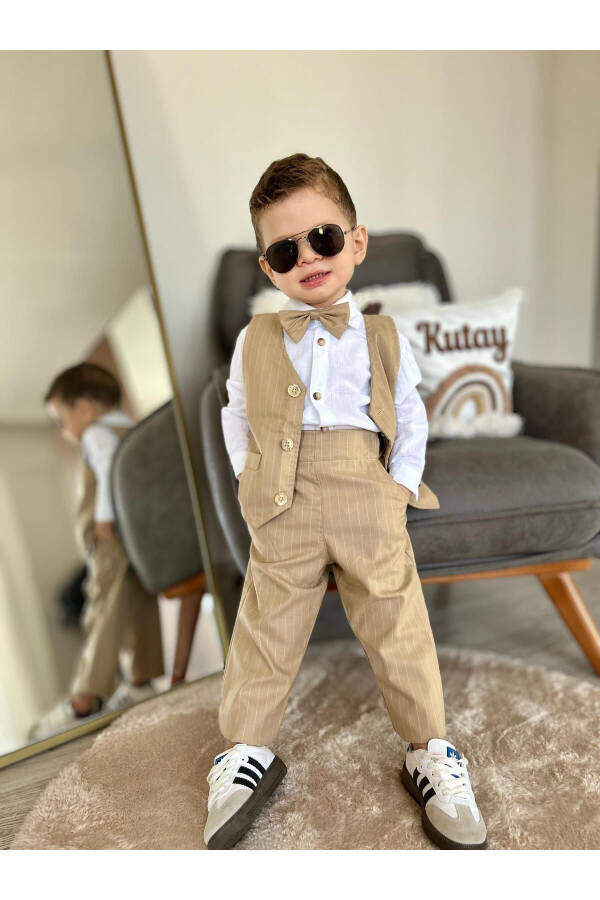 Baby Boy Striped Vest Suit Set (4 pieces): Shirt, Pants, Vest, Bow Tie - 8