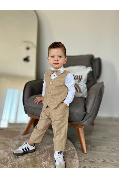 Baby Boy Striped Vest Suit Set (4 pieces): Shirt, Pants, Vest, Bow Tie - Modazone (1)
