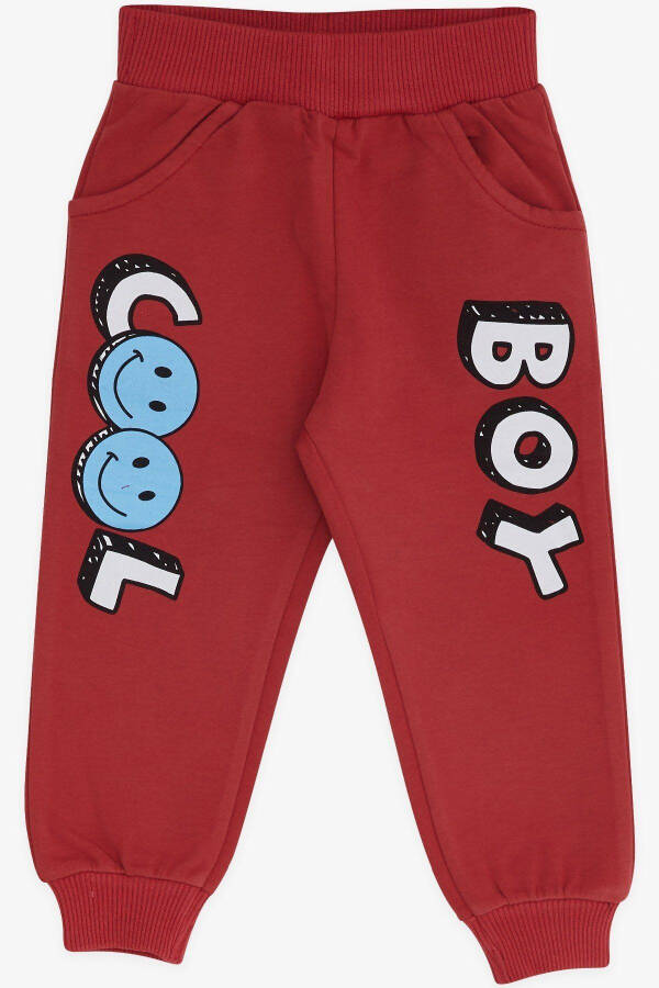 Baby Boy Sweatpants with Emoji Print 9 Months-3 Years, Terracotta - 1