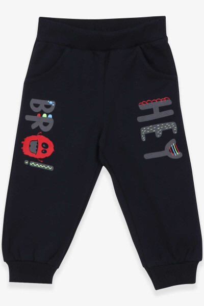 Baby Boy Sweatpants with Print and Pocket 9 Months-3 Years, Navy Blue - BREEZE