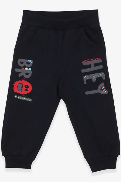 Baby Boy Sweatpants with Print and Pocket 9 Months-3 Years, Navy Blue - Modazone