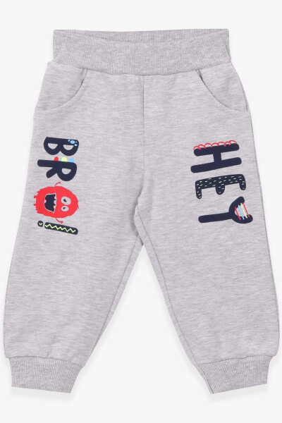 Baby Boy Sweatpants with Printed Pocket 9 Months-3 Years, Grey Melange - 13