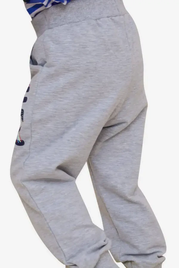 Baby Boy Sweatpants with Printed Pocket 9 Months-3 Years, Grey Melange - 2